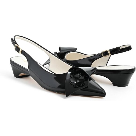 Sicare Slingback Heels Pumps Synthetic Black Women Flower Block Heel Dress Shoes - Picture 12 of 12